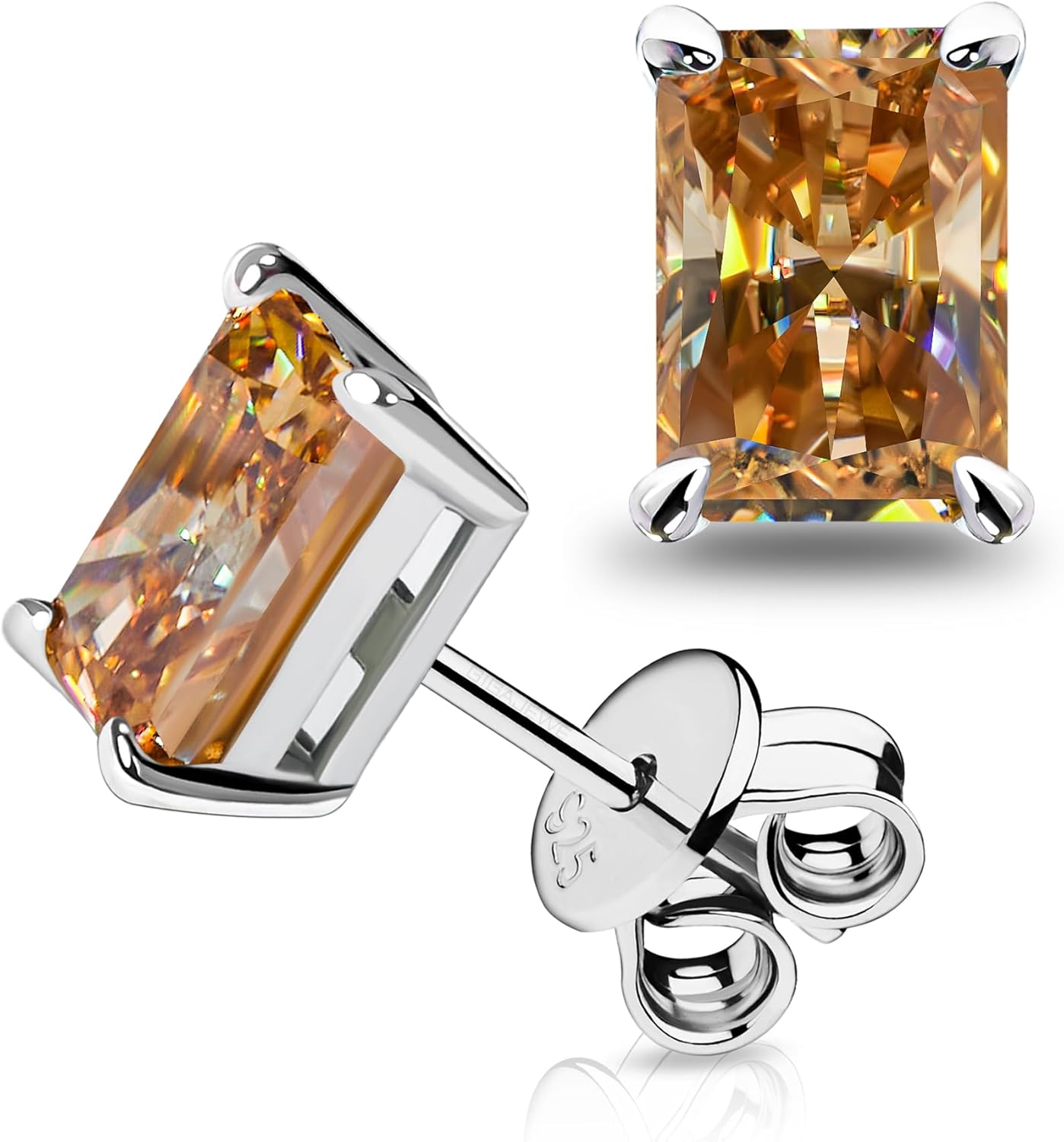 GIGAJEWE Blue Green Color Moissanite Stud Earrings Radiant Cut Moissanite Earrings 2.0ct/pair,18K Gold Plated 925 Steling Silver, Stud Earrings For Women