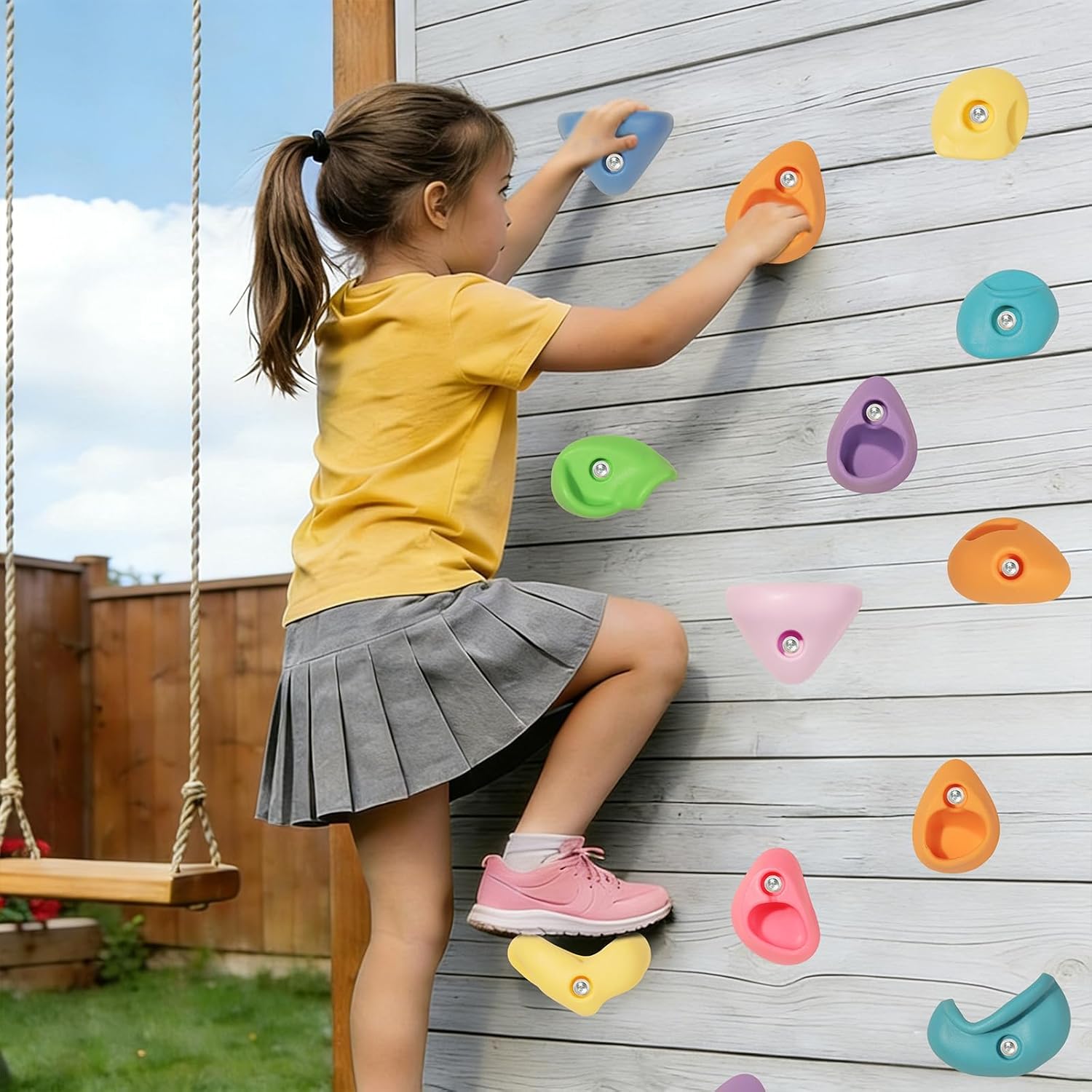 45 PCS Rock Climbing Holds for Kids,Rock Climbing Wall Grips Climbing Rocks Wall Kit for Indoor and Outdoor Playground Play Set with Hardware（Pastel Color）