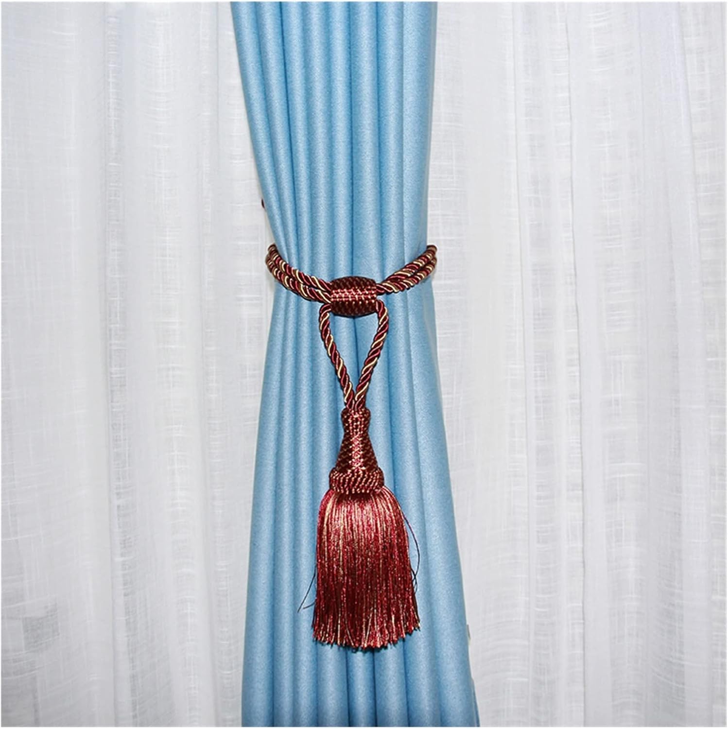 FMURY Curtain Tieback Hanging Ball Tassels Pendant Adjust Braided Buckle Rope Holdbacks Window Drapery(E)
