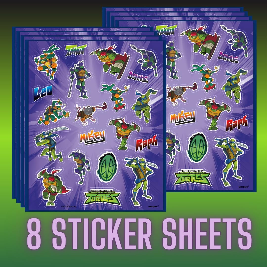 Unique TMNT Party Favors Set, 8 Teenage Mutant Ninja Turtles Masks, Loot Bags, Sticker Sheets for Kids Birthday Party Supplies
