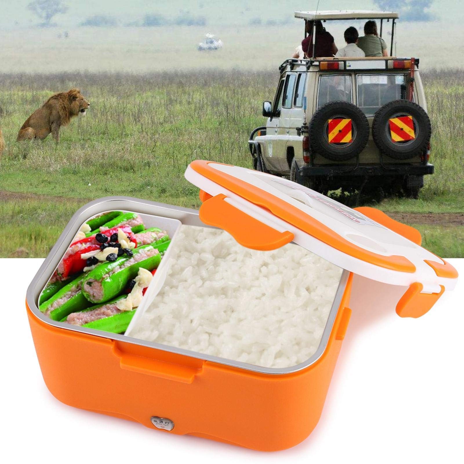 Lunch Food Warmer elektryczne pudełko na lunch, do samochodów ciężarowych, 12 V/24 V, elektryczne pudełko bento Box do podgrzewania obiadu w samochodzie podczas podróży (kolor pomarańczowy, 12 V)