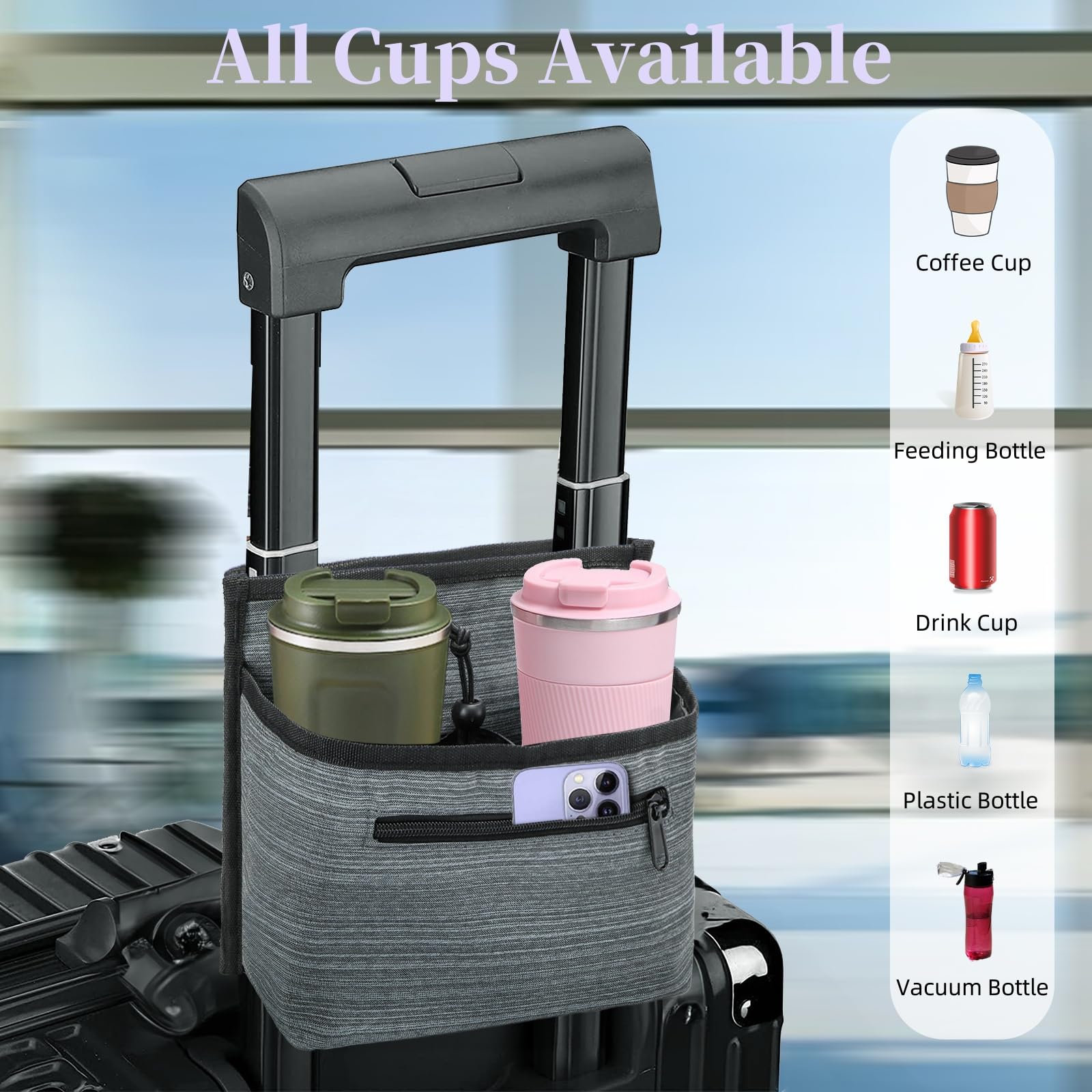 WRINGKIT Paquete de 2 portavasos de equipaje para maletas, transportador de bebidas de mano gratis | Portavasos portátil de viaje, soporte para bebidas, accesorios de viaje para viajes, regalos para viajeros de vuelo
