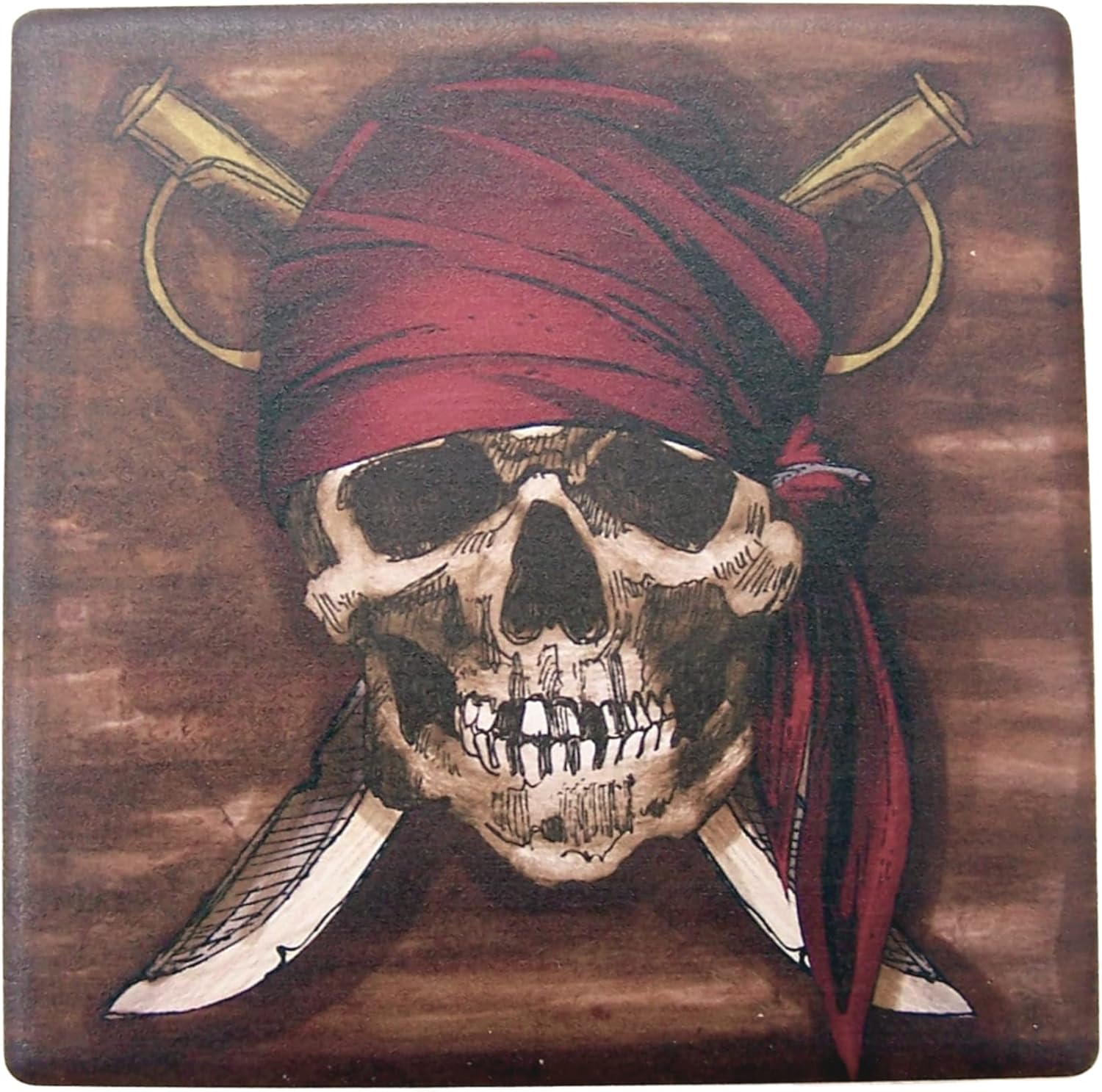 Pirate Coaster Set with Wooden Coaster Holder, Nautical Décor, Set of 4 Coasters, 4.25 Inches - Image 4