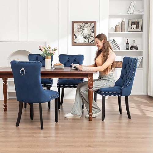 Miniatura 85 de Kiztir Juego de 2 sillas de comedor de terciopelo, sillas de comedor tapizadas con ribete de anillo y respaldo con botón, silla de comedor copetuda