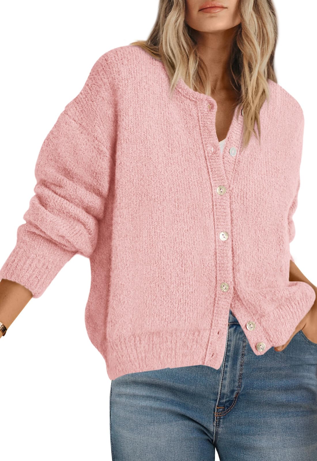 PRETTYGARDEN Long Sleeve Crewneck Button Down Womens Sweaters Spring Open Front Chunky Cardigan Sweaters for Women 2026
