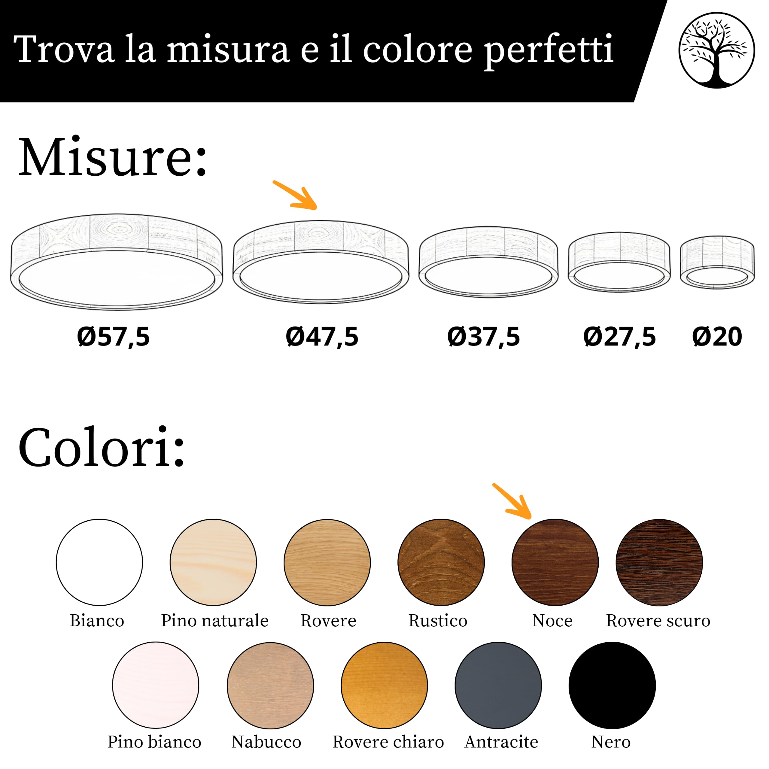 Plafoniera rotonda legno noce 3xE27 (47 cm) LEJA | Legno massello, Installazione facile, Prodotto nell'UE, CE, Paralume in vetro satinato, Facile da pulire