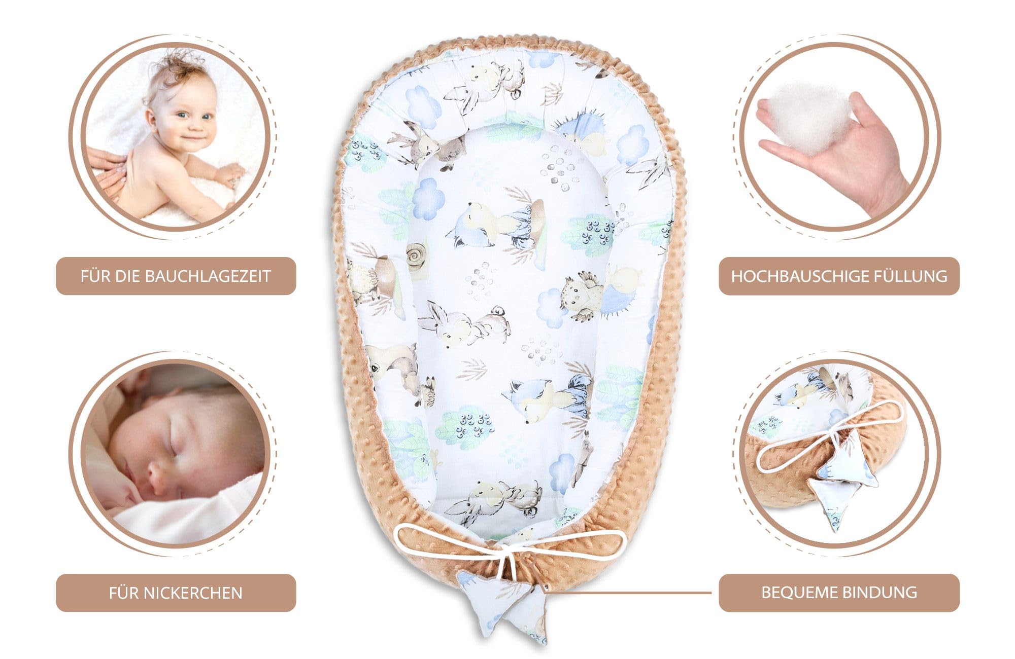 Riduttore lettino neonato - 90x50 cm nido culla pod cocoonababy babynest antisoffoco per bambina e bambino baby nest per neonati Tonalità kaki riccio B