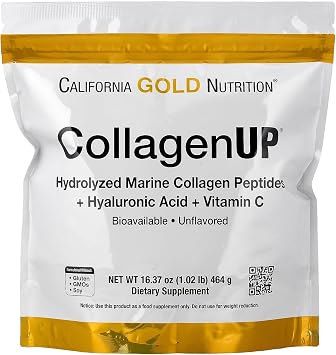 California Gold Nutrition CollagenUP، ببتيدات الكولاجين البحرية المحللة بحمض الهيالورونيك وفيتامين سي، بدون نكهة، 1.02 رطل 464 جم