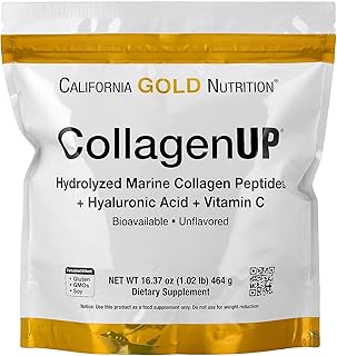 California Gold Nutrition CollagenUP, péptidos hidrolizados de colágeno marino con ácido hialurónico y vitamina C, sin sabor, 1.02 lb (464 g)