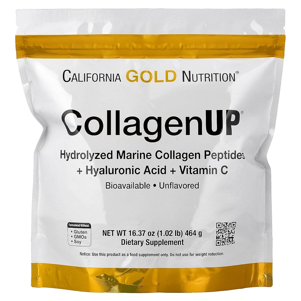 California Gold Nutrition CollagenUP, Hydrolyzed Marine Collagen Peptides with Hyaluronic Acid and Vitamin C, Unflavored, 1.02 lb (464 g)