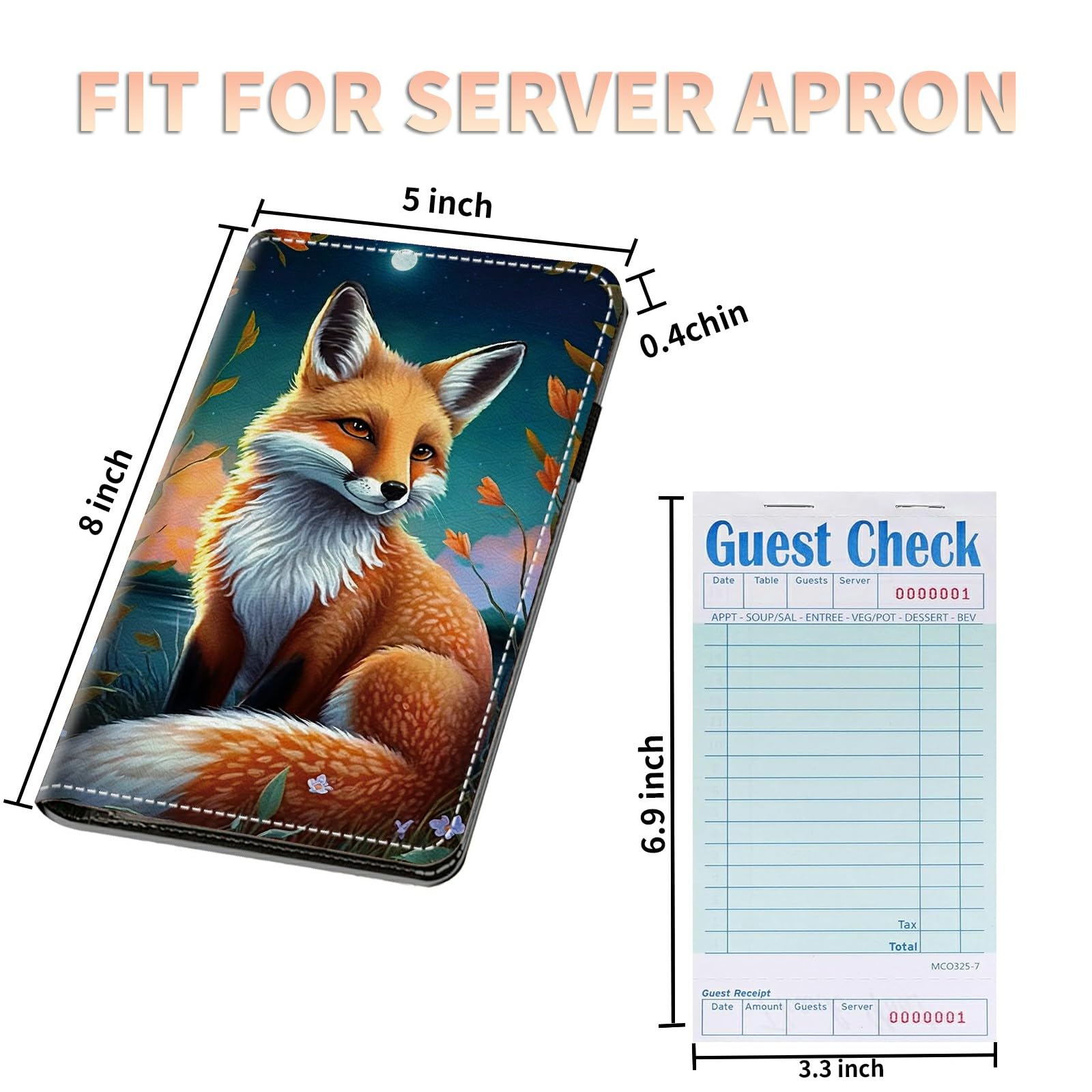 Server Books Plus 2 Pack Guest Checks Pads for Waitress Waiter, Foe Moonnight Server Booklet Waitstaff Organizer with Zipper Pocket Guest Check Presenters Server Wallet Money Holder (5