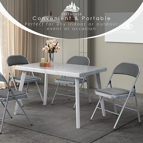 Miniatura 6 de Juego de 6 sillas plegables acolchadas grises, cómodas sillas portátiles apilables para interiores y exteriores, eventos, fiestas, oficina, bodas