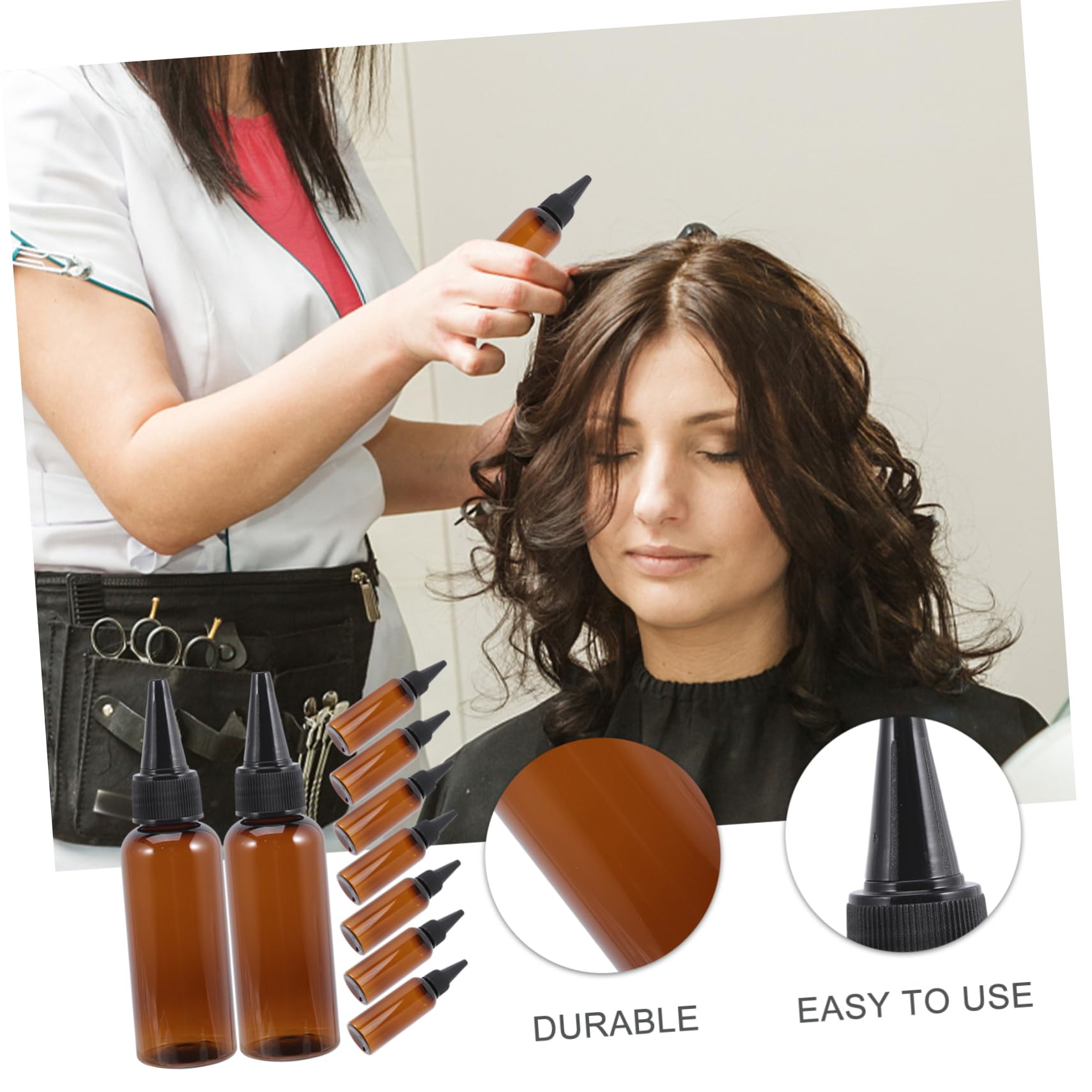 POPETPOP 10 Botellas Aplicadoras para Cabello Marrón de Plástico Recargables de 50ml Tapa, Fáciles de Usar para Teñido y Aplicación de Aceite en Pintura Capilar