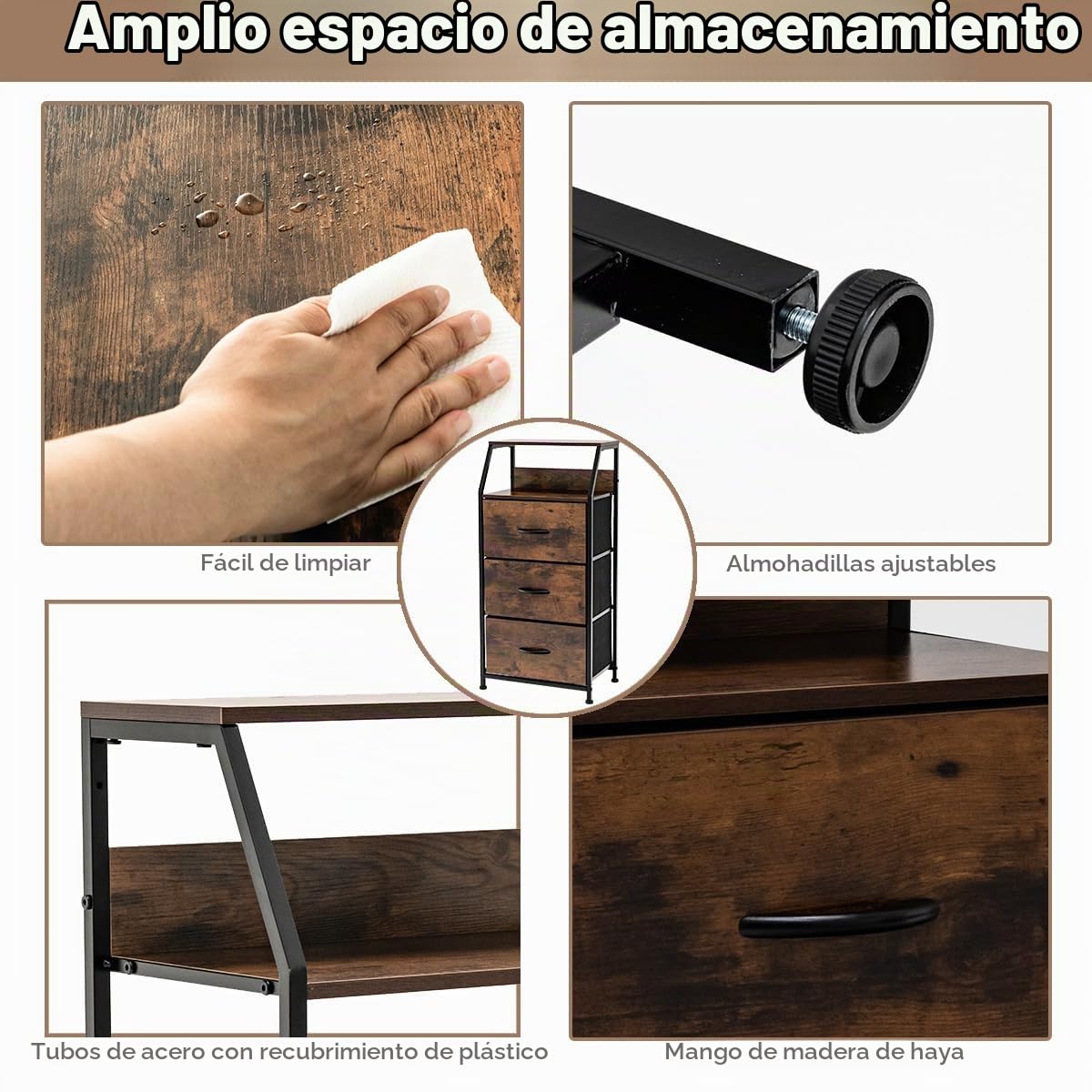 KOMFOTTEU Cómoda con 3 Cajones Plegables de Tela y Estructura Metálica