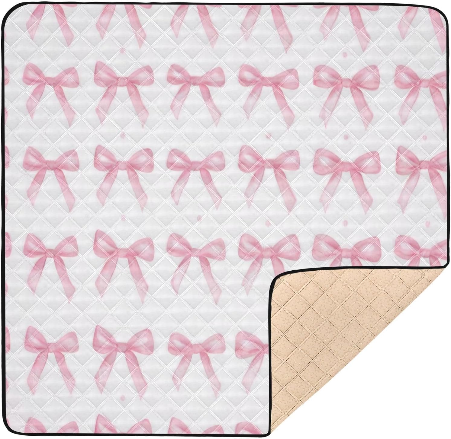 Elegant Bows Baby Play Mats for Floor 50x50 inch Waterproof Anti-Slip Playpen Mat Soft Nursery Area for Infant Kids and Toddler Crawling