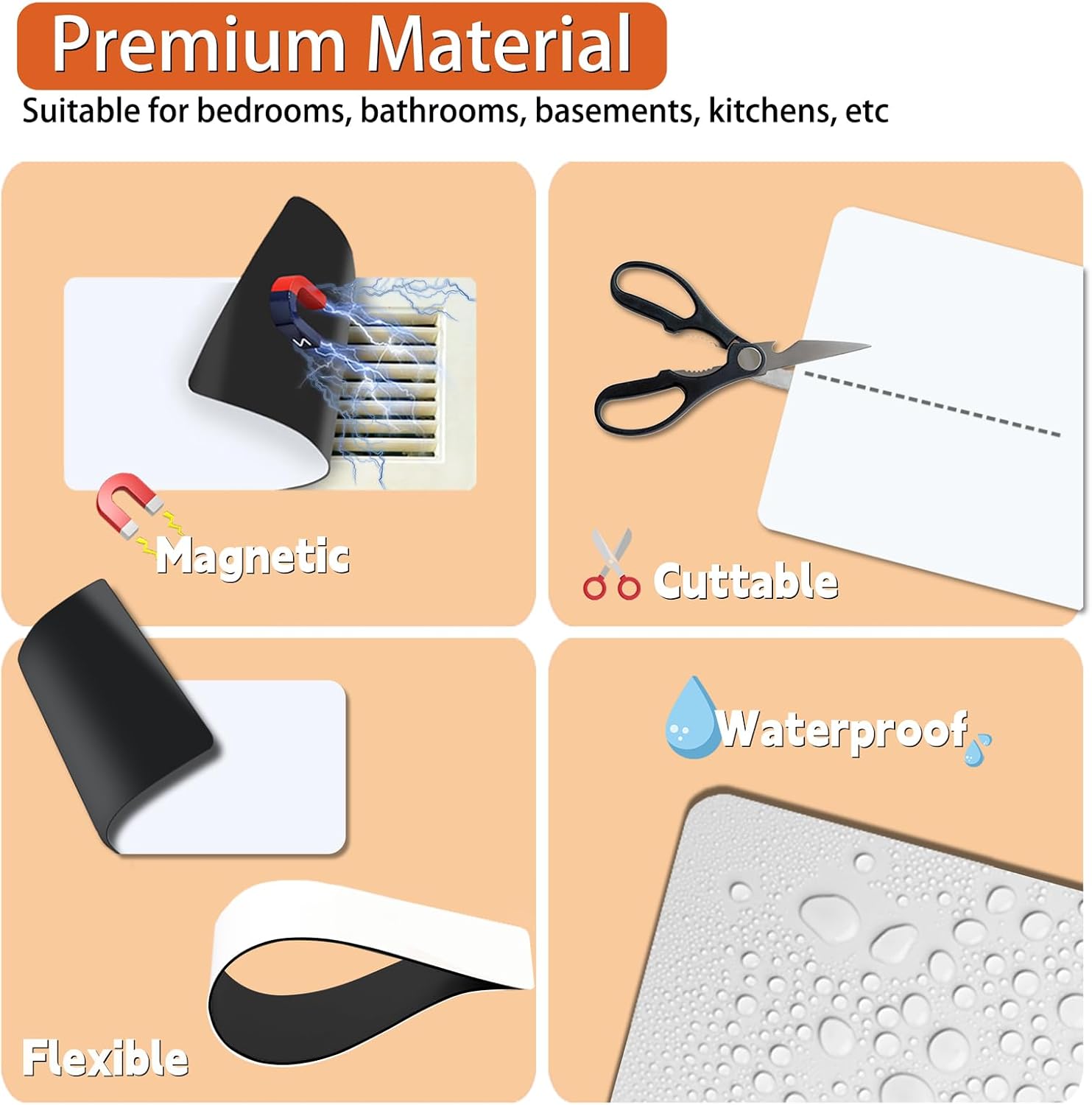 Strong Magnetic Vent Cover for Floor, 2-Pack 12" X 5.5" Heavy-Duty Home Floor Vent Covers, Flexible Cuttable Magnet Sheets for Wall Registers, Air Conditioner Vent Blockers for RV HVAC