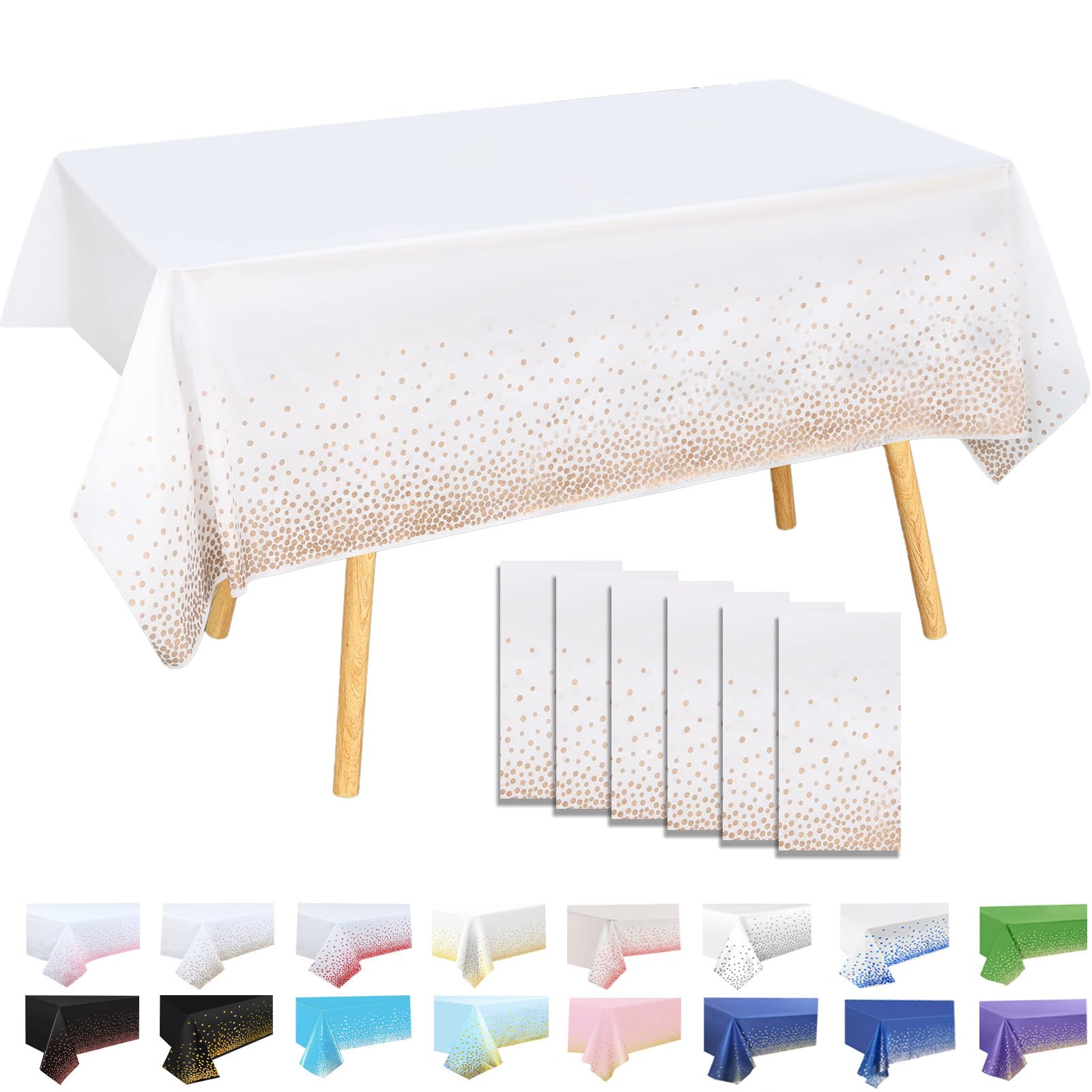 MOMAHUA 6Pcs Weiß und Rote Punkte Tischdecke, 137x274cm Tischtuch Plastiktischdecke, Rechteckige Tischabdeckung Outdoor Table Cloth für Geburtstag Feste Hochzeiten Halloween Weihnachten Party