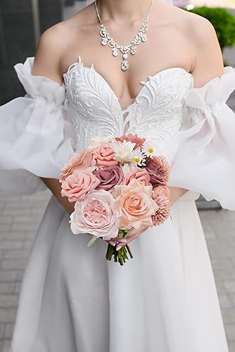 Miniatura 3 de Combo de flores artificiales de seda sintética con tallos para manualidades, ramos de boda, centros de mesa, arreglos de mesa, decoración de novia,