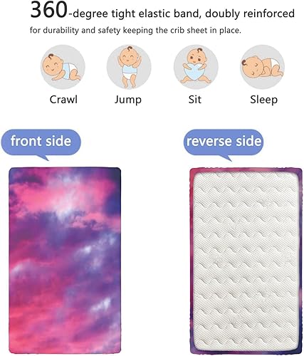 Miniatura 5 de Sábanas bajeras ajustables para cuna pequeña con temática del cielo, sábana portátil para colchón de cuna o sábana para cama de niño pequeño, 24 x