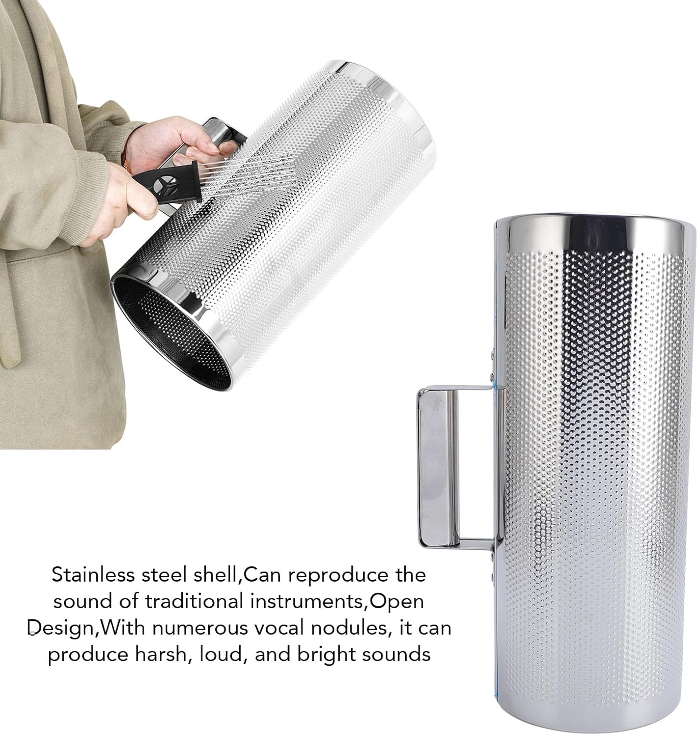 Latin Percussion Instrument, Stainless Steel Open Design Bright Sounds 32x13cm Guiro Instrument Easy to Play Metal Handle Metal Guiro for Jazz Bands, Concerts, Stage Performances