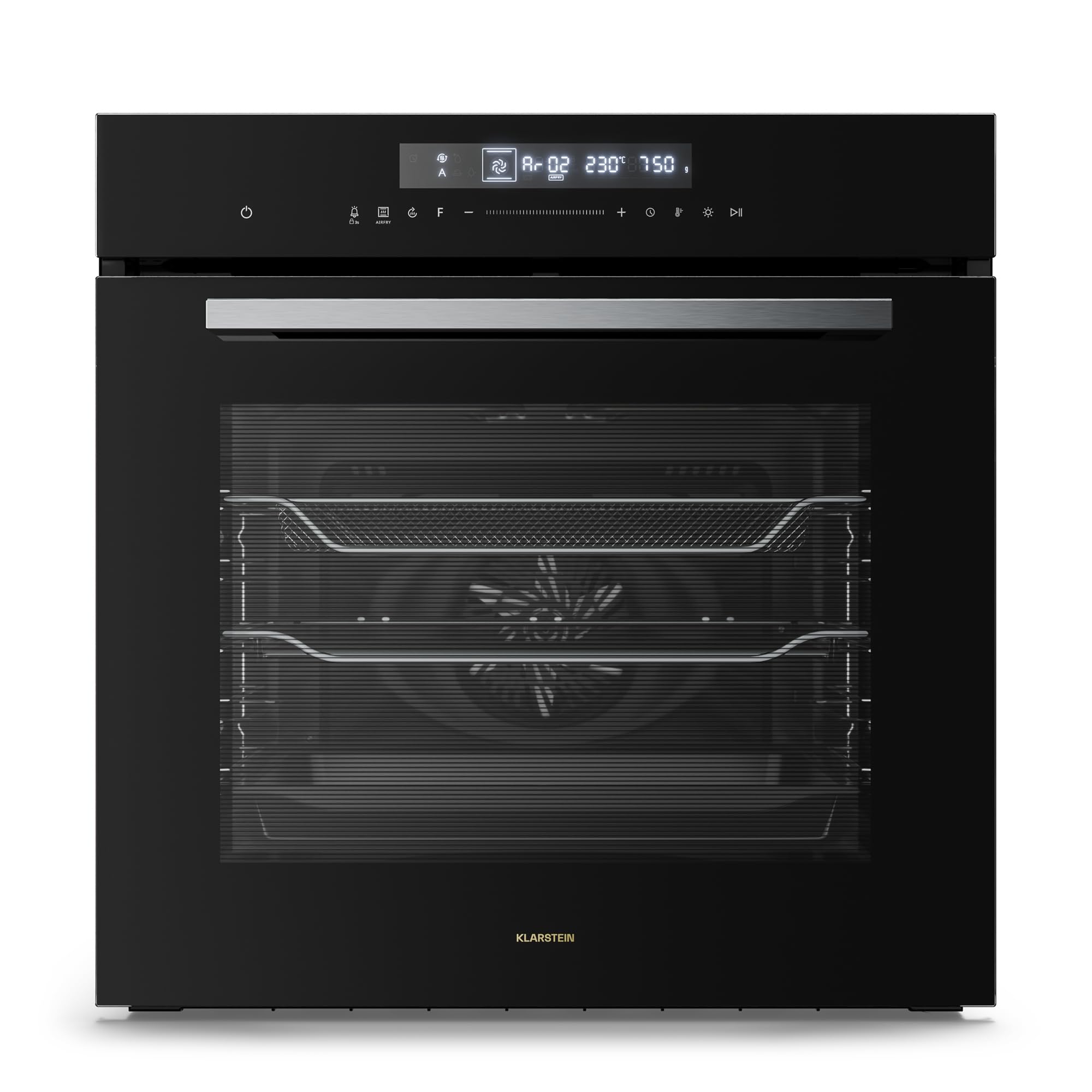 Klarstein Airjet Built In Oven - 72L Electric Oven with Airfryer Mode, 13 Cooking Functions, Touch Control, Enamel Interior, A++ Energy, Triple Glazed, Integrated Single Oven, Black
