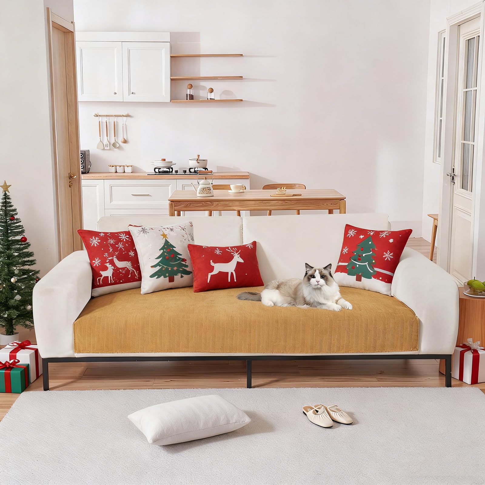 STACYPIK Modern Chenille Sofa Cover for Pets, Dog & Cat Friendly, Wear Resistant Caramel Sofa Protector Pet Couch Cover for Dogs, Non Slip Sofa