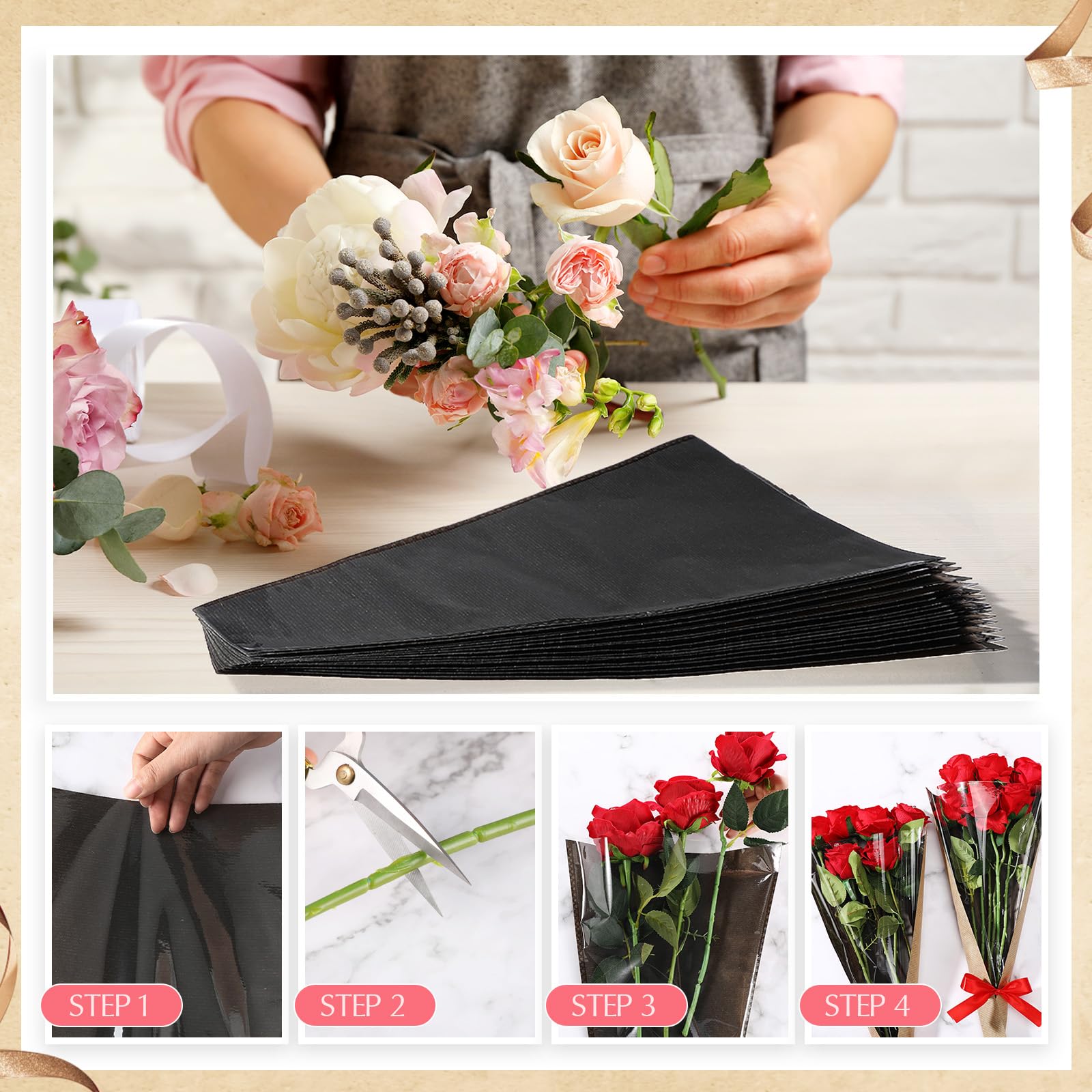 Qilery 100 Pcs Flower Bouquet Wrapping Paper Kraft Flower Bouquet Gift Bags Bulk Bags For Bridal Shower Wedding Graduation Anniversary Birthday Mother's Day 11 X 3.5 X 17.3 Inch(Pink