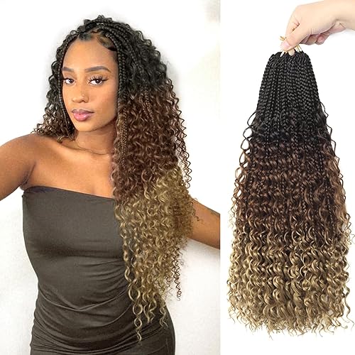 Vista 428 de Goddess Box Braids Crochet Hair With Curly Ends 18 Inch Bohomian Box Braids Crochet Braids 8 Packs 3X Crochet Braids Synthetic Braiding Hair 1B-4-30