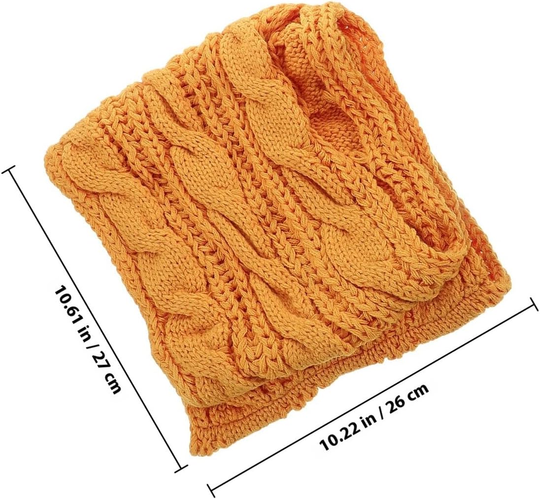 2pcs Women’s Winter Neck Snood Scarf Set Thick Knitted Circle Neck Warmers in Mustard and Light Gray Cold Weather Gaiters for Outdoor Use