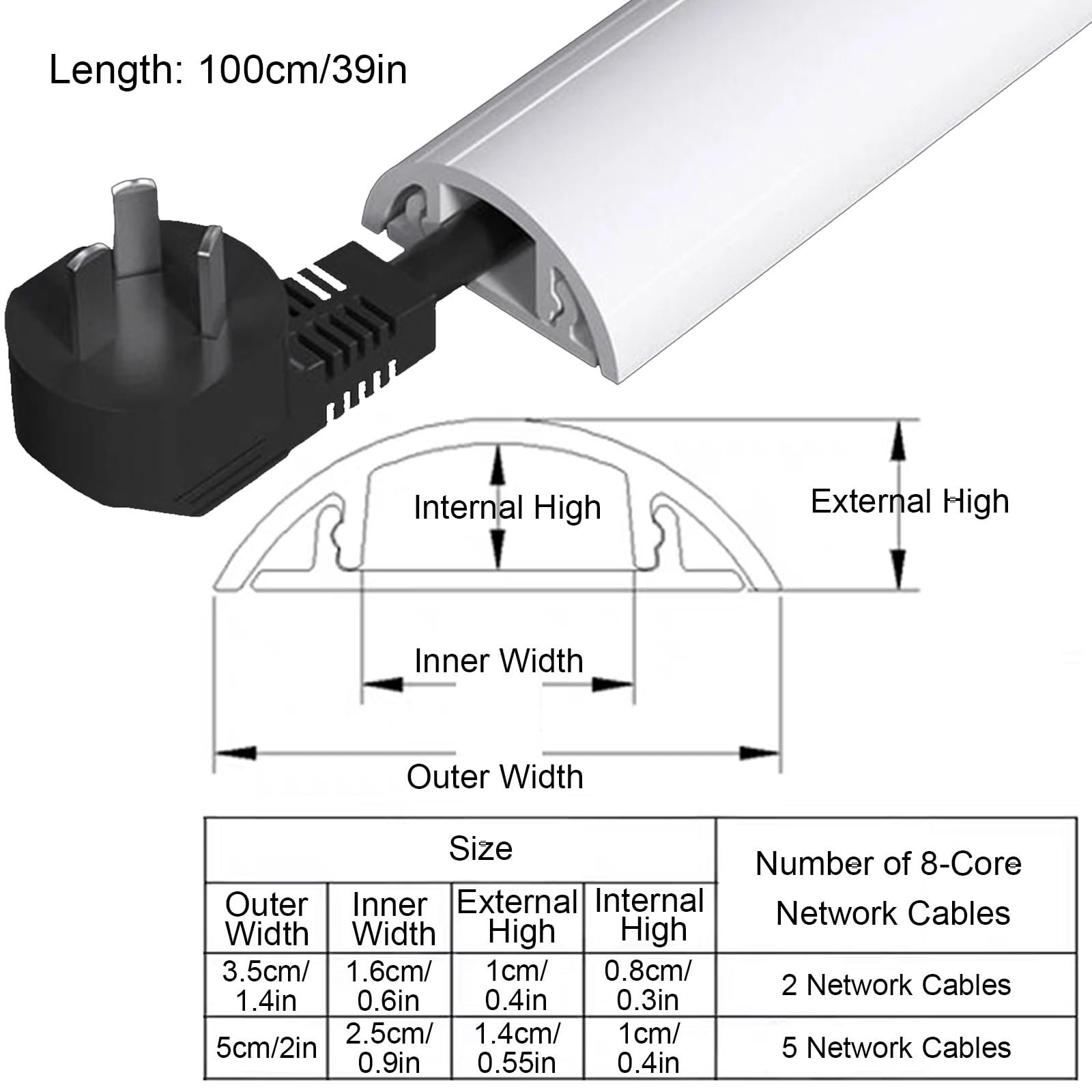 Passacavi Pavimento, Canalina Calpestabile da 100 Cm, Canalina Passacavi Adesiva, Canaletta per Cavi Elettrici per Uffici, Palestre e Fiere, Prevenire Inciampi(Black,5 * 1.4cm/2 * 0.55in)