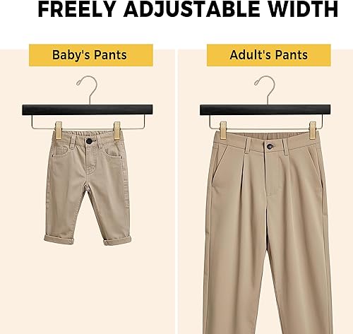 Miniatura 4 de Quality Hangers Perchas de madera negras para pantalones, paquete de 20 perchas giratorias para ropa, falda de madera de loto, pantalones,