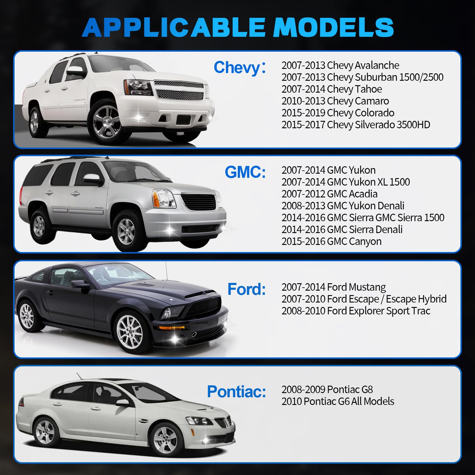 LED Fog Lights Compatible with 07-13 Chevy Avalanche 07-14 Suburban Tahoe GMC Yukon/XL Ford Mustang 08-09 Pontiac G8, One Pair