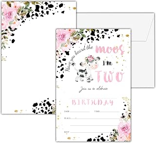 Moo I'm Two floral cow second birthday invitations