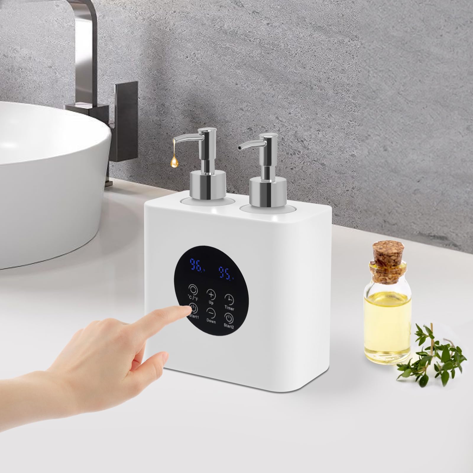 Podwójnie podgrzewany podgrzewacz oleju do masażu z 4 butelkami na olej, regulacja temperatury od 30 do 65°C, balsam, olejek do masażu, podgrzewacz do domu, salonu, SPA (kolor biały)