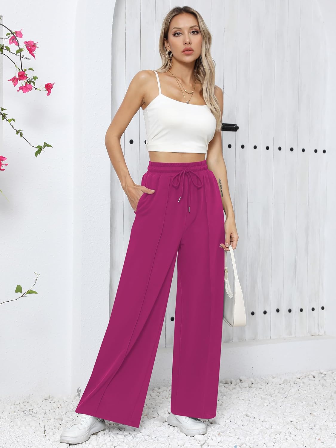 Missufe Women's Elastic High Waist Wide Leg Loose Casual Pants Joggers Workout Lounge Sweatpants with Pockets - Image 5