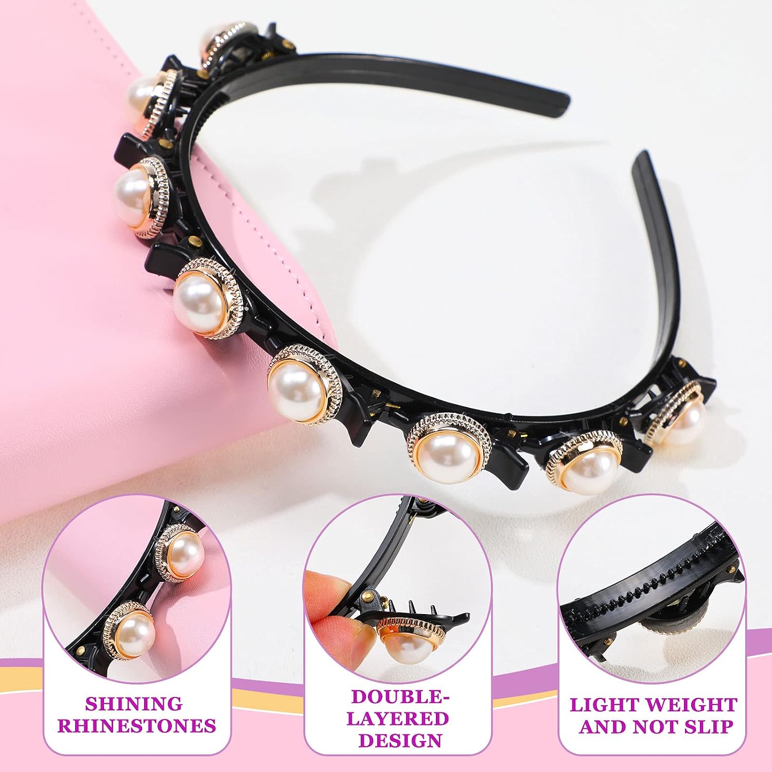 6 Pieces Double Bangs Hairstyle Hairpin, Double Layer Twist Plait, Korean Braided Headbands with Clips Hollow Woven, Hair Accessories for Women Girls (Classic Style)