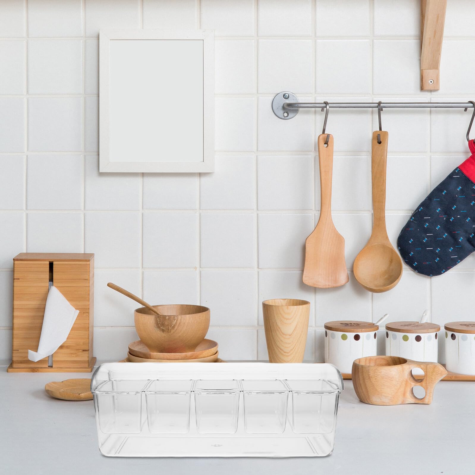 TOYANDONA Boîte Alimentaire Hermétique en Acrylique avec 5 Compartiments, Couvercles et Accessoires, pour L'organisation des Aliments la Maison Pique-niques