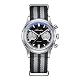 Addiesdive 38mm Mens Chronograph Watch with Japanese VK64 Quartz, Vintage Military Style Nylon Strap Watch, 100M Water Resistant,Black