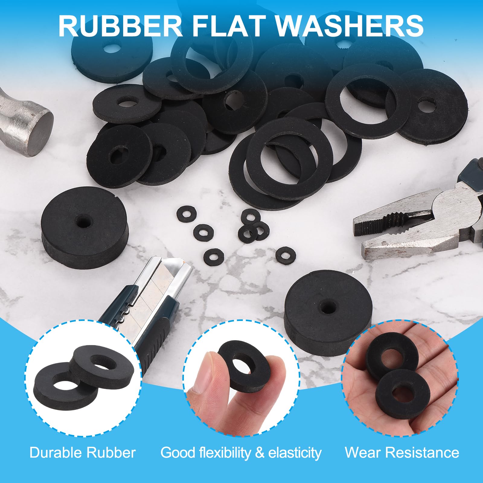 PATIKIL 100 Pcs Flat Rubber Washers 0.39" ID 0.98" OD 0.19" Thickness Sealing Rubber Spacer Gasket for Bolts Faucets Screws Hose Plumbing Black - Image 3