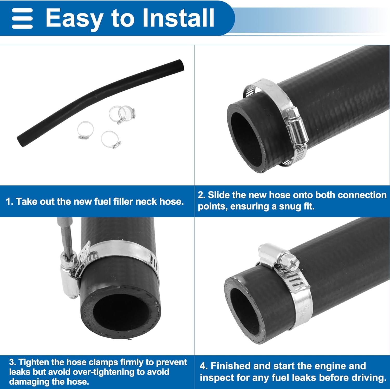 180° Fuel Filler Neck Hose 2" ID Gas Tank Filler Hose with Clamp NBR Reinforced Fuel Pipe Black 1 Set