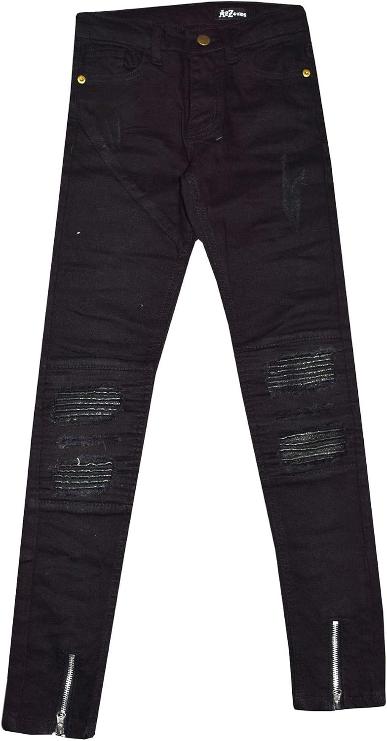 Kids Girls Stretchy Jeans Designer Ripped Drape Panel Denim Pant Trouser 5-13 Yr Jet Black