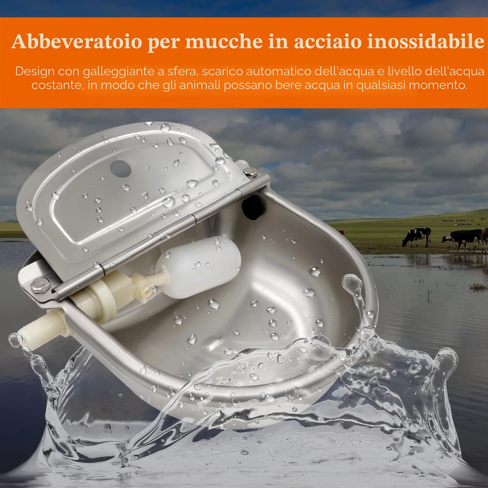 Ciotola Dell'Abbeveratoio Automatico in Acciaio Inox con Valvola a Sfera Regolabile, Abbeveratoio per Animali per Cavalli, Bovini, Capre, Pecore, Maiali e Cani