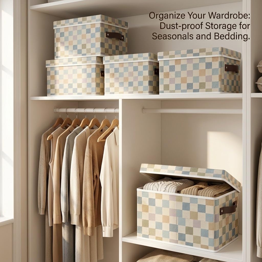 SUREMAX Decorative Storage Boxes with Lids, 19.7x15.7x11.6 in, Pastel Plaid