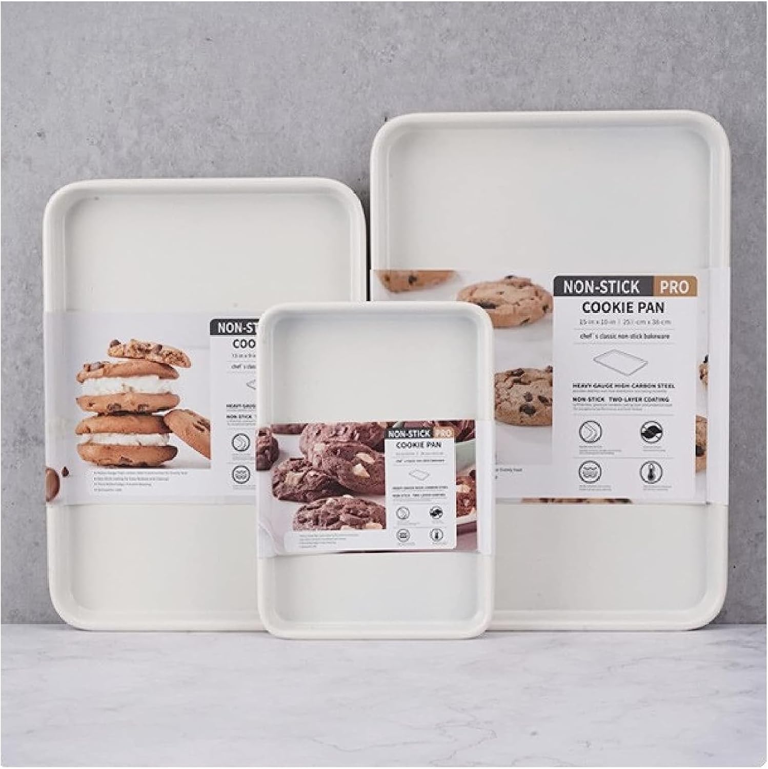 Baking Sheets Nonstick Set of 3, 15/13/9.5 Inch Carbon Steel Cookie Sheet Pan Toaster Oven Baking Pans Baking Tray Rimmed Baking Pan(White)