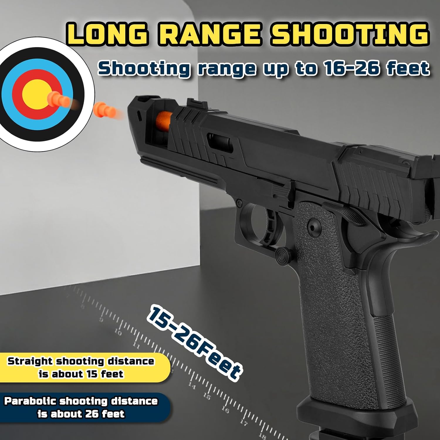 Soft Bullet Toy Gun Shell Ejecting with 120 Bullets, Rapid-fire Realistic Toy Gun for Boys, Shooting Game Toy Pistol Model Gun, Christmas Birthday Gifts for Boys Girls Age 6+ (Black)