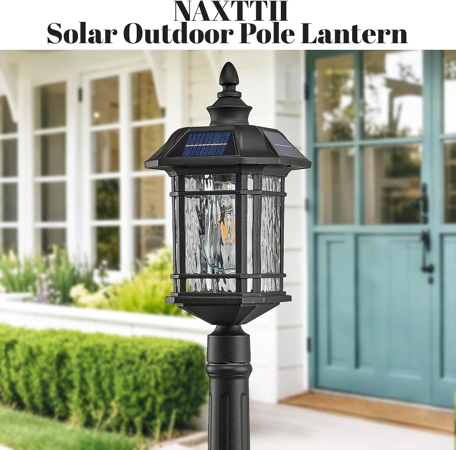 Solar Lamp Post Light with Water Ripple Glass Dusk to Dawn Outdoor Post Lights Hard Wired Waterproof 41 Inch Large Aluminum Solar Pole Lights Include Remote Control and LED Bulb