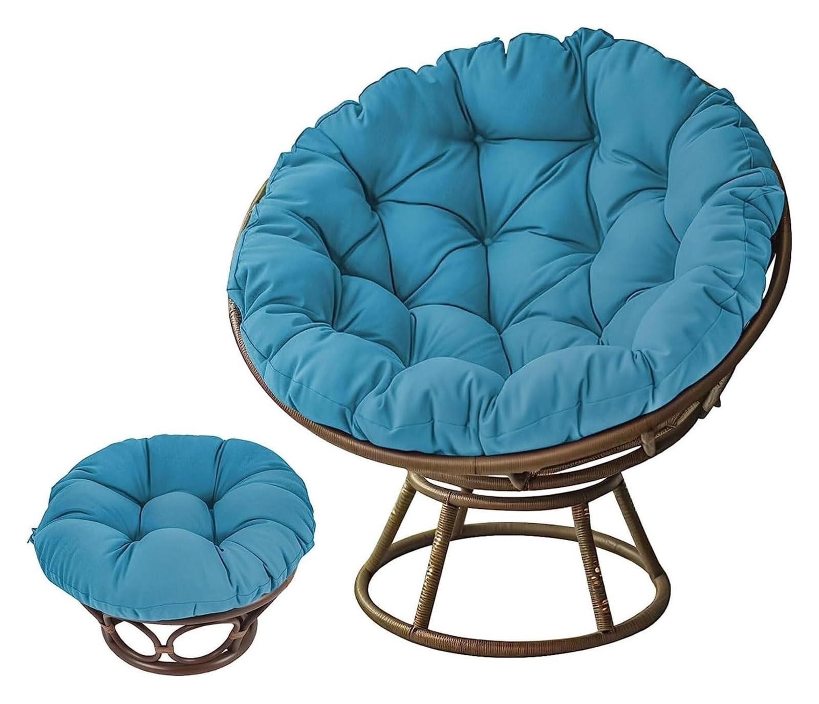 Poltrona con Cuscino, Poltrona Girevole da Esterno, Poltrona in Rattan Girevole A 360° for Giardino, Balcone, Soggiorno Cuscino per Sedia(Blue,80x80cm)