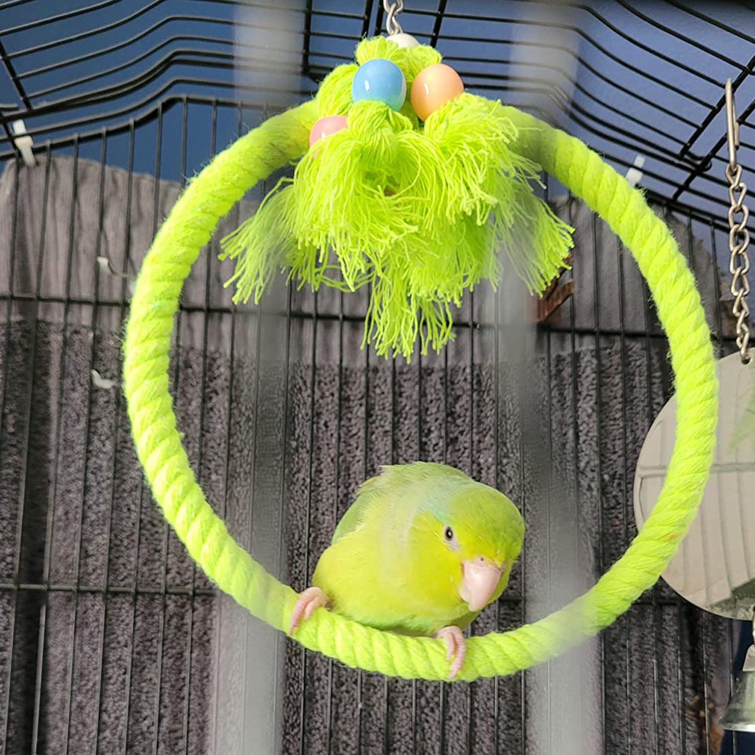 2 Pièces Anneau de Corde de Coton pour Oiseaux, Balançoire pour Oiseaux, Anneau de Corde de Coton de Balançoire D’Oiseau, pour Perruche, Calopsitte, Canari, Perruche