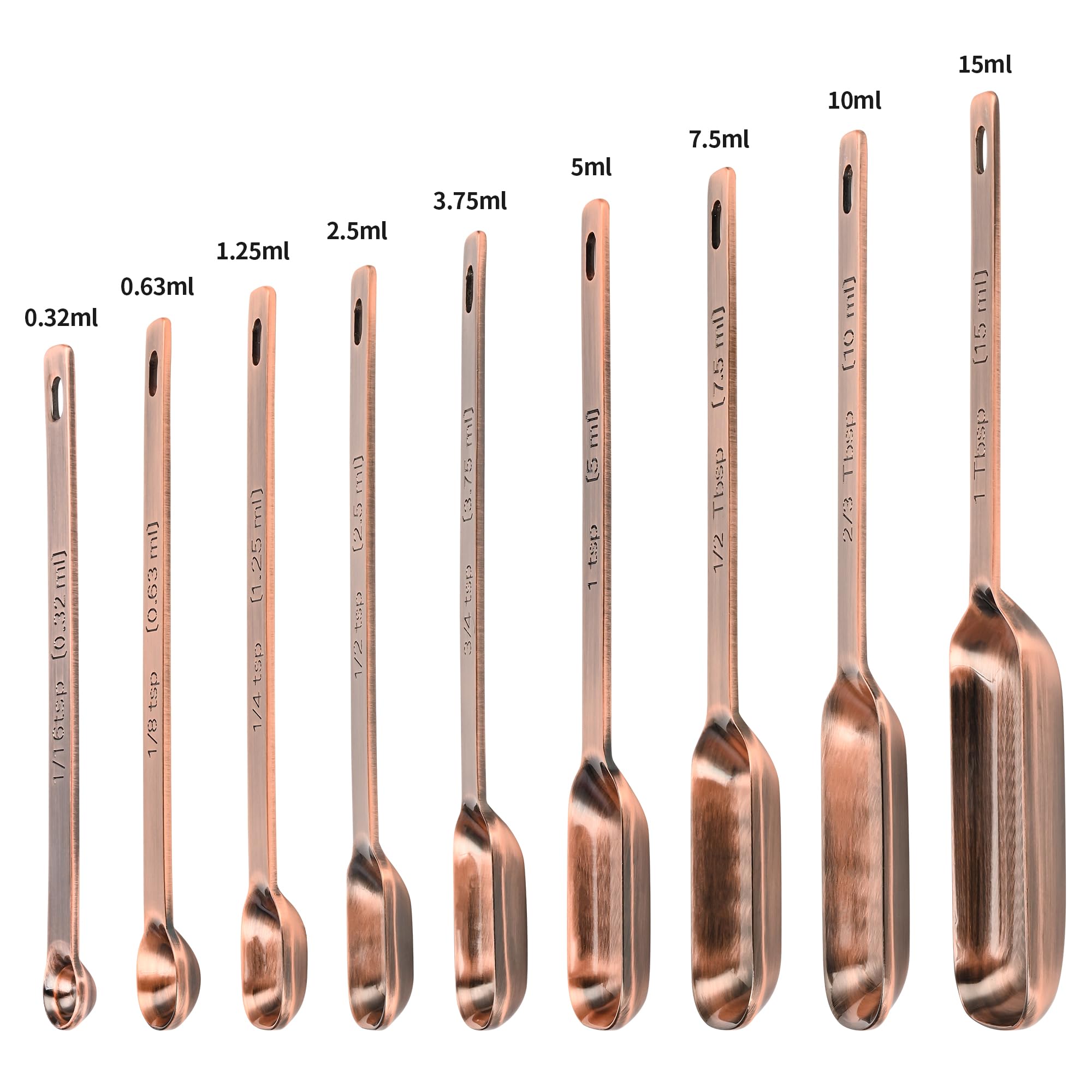 Kupfer-Messbecher und Löffel-Set, 17 Stück, Edelstahl mit Kupfer-Finish, Bronze, Messbecher und Löffel-Set, Messbecher und Löffel