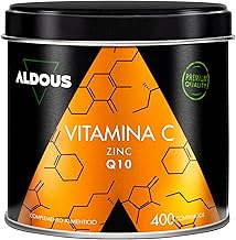 Vitamina C 1000 mg por dosis diaria + Zinc y Q10, 400 comprimidos - Vitaminas para el Cansancio, Resfriado, Sistema Inmunológico y Defensas - Vitamina C y Zinc Libre de Plástico - ALDOUS